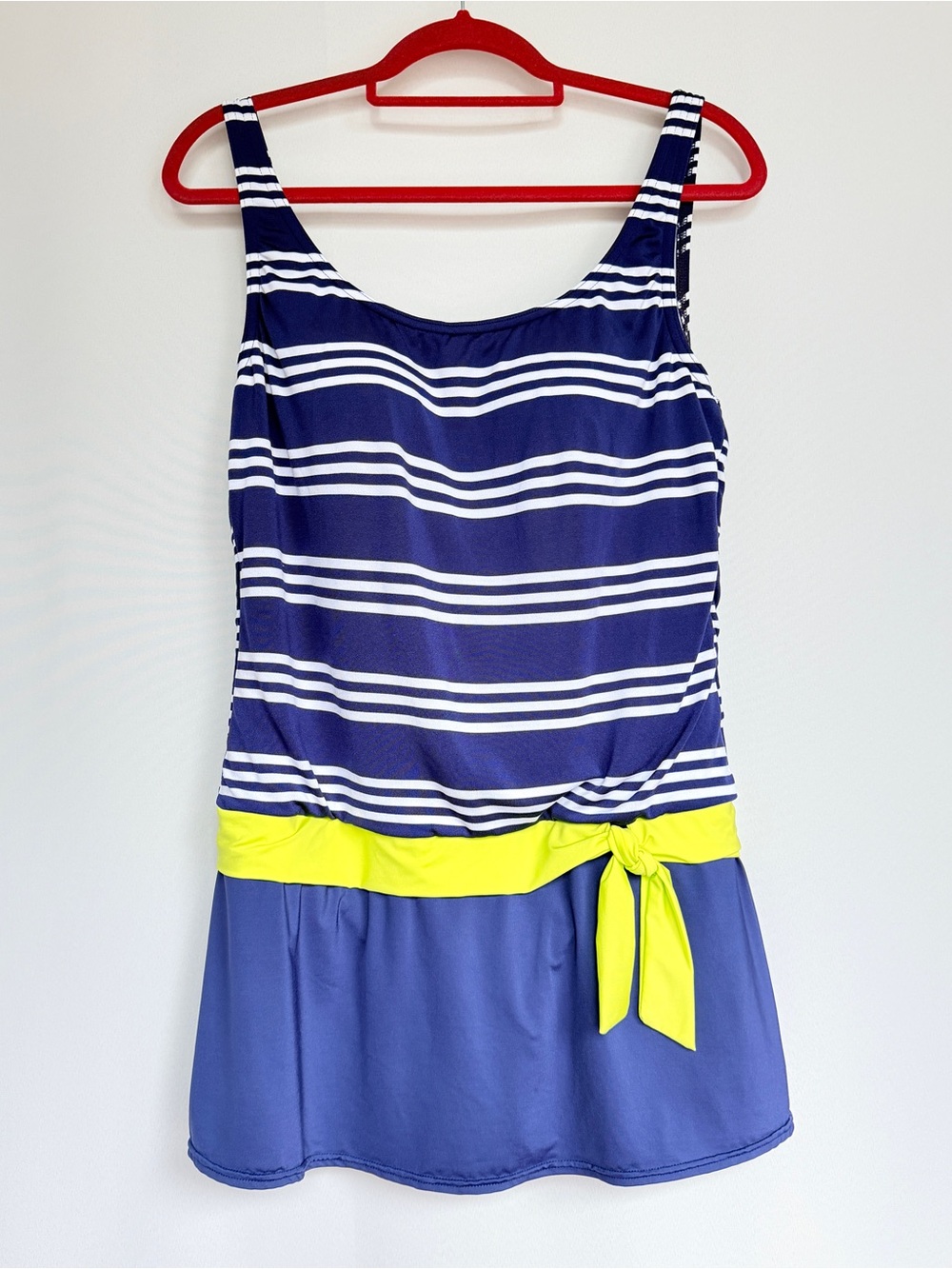 JAG Navy Stripe Swim Dress XL – Built-In Swimsuit Neon Faux Tie Waist